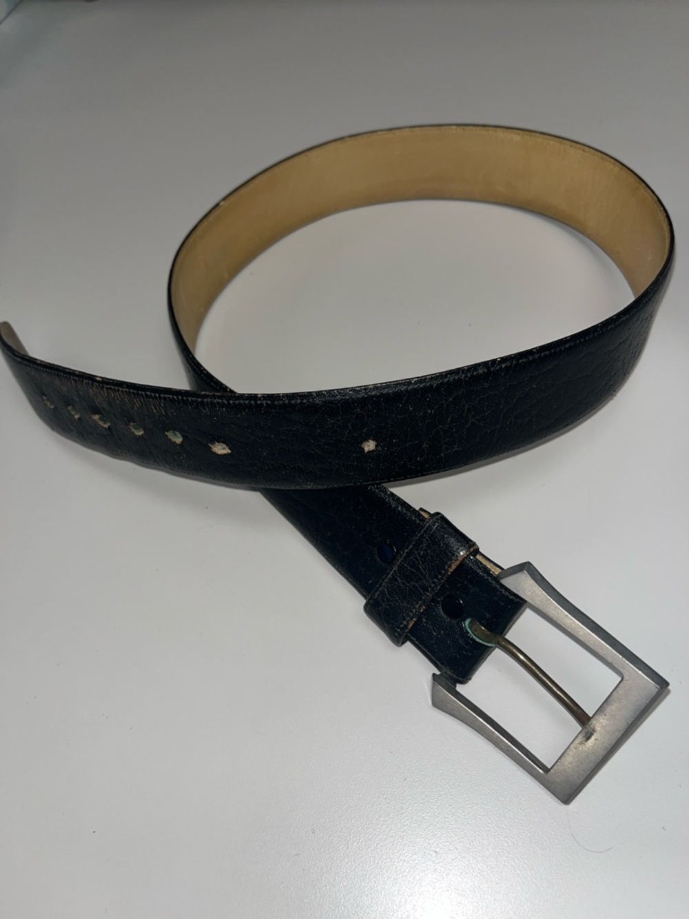 Imported Rangoon Buffalo Black Leather Men's Belt with Silver Buckle